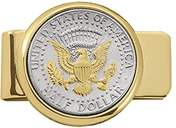 Money Clip for Men – JFK Half Dollar Presidential Seal, Brass Holder with Selectively Layered Pure 24k Gold – Authentic U.S. Coin by American Coin Treasures