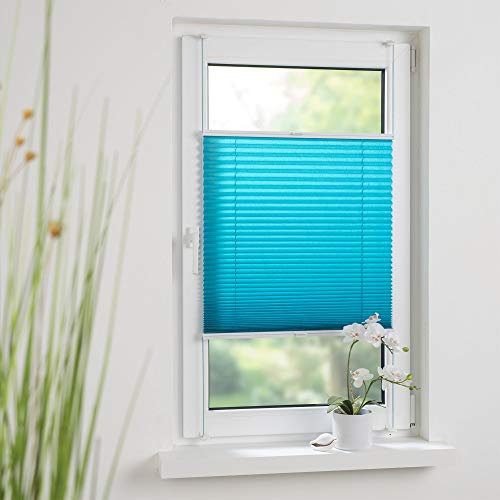 Liedeco® Plissee verspannt mit Klemmträger / 80 x 150 cm Blue Lagoon (blau) (Breite x Höhe) / lichtdurchlässig Blickdicht und stufenlos verstellbar/leichte Innen-Montage ohne Bohren