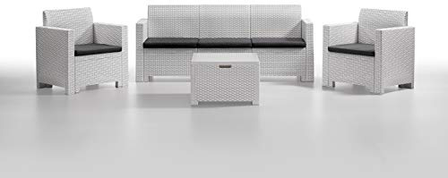 BICA 9068 Set Nebraska Salottino Divano Poltrone Tavolino, Polipropilene, Bianco, 338x155x79 cm