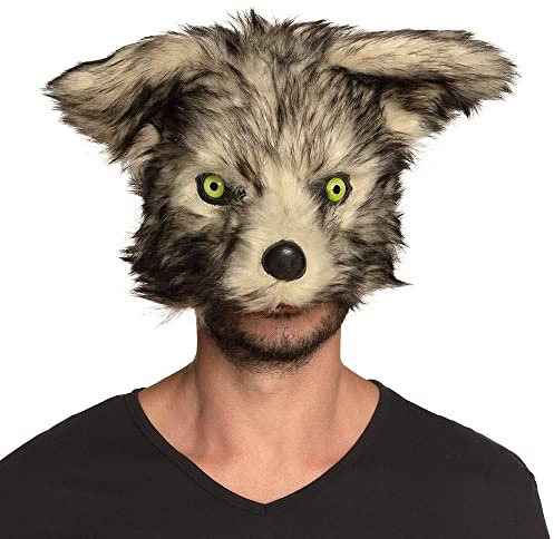 Boland 56758 – plysch halvmask varg, en storlek, beige och svart, ansiktsmask, djurmask, pälsmask, varg, tillbehör, kostym, klädsel, karneval, karneval, karneval, karneval, maskeraddräkt