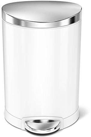 simplehuman CW1835CB 6L Semi-Round Pedal Bin, Small Bin for Bathroom Bedroom Office, Strong Steel Pedal, Silent Soft Close Lid, Inner Bucket, Fingerprint-Proof Lid, White Steel