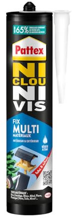 Pattex | Colle Ni Clou Ni Vis Résiste à l'Eau (cartouche de 450 g) – Colle de fixation pour intérieur & extérieur – Mastic blanc maintien immédiat, résistant à l’eau, flexible et repositionnable