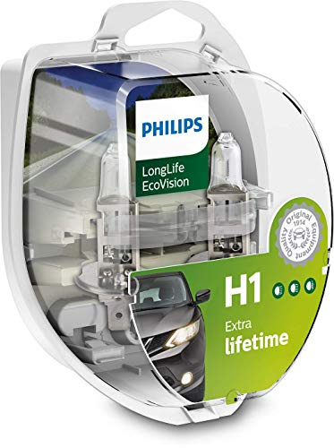 Philips 12258LLECOS2 LongLife EcoVision - Bombillas para faros delanteros H1, 2 unidades