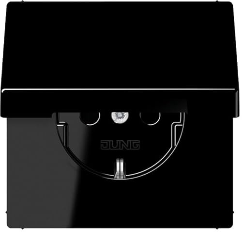 Jung Schuko Steckdose 16 A 250 V mit Berührungsschutz und Klappdeckel Serie LS Schwarz, 1 Stück, LS 1520 KIKL SW