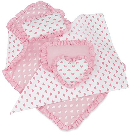 Emily Rose 18 Doll Pink Heart Valentines Bedding Set – 5 Pc Doll Bed Bedding & Bedroom Accessories with Comforter, Pillows & Matress Covering Flat – Fits American Girl, Bunk Beds, Cribs