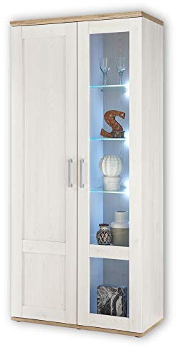 ROMANCE Vitrine in Sibiu Lärche / Eiche San Remo Optik - Landhausstil Glasvitrine inkl. LED-Beleuchtung - 93 x 202 x 46 cm (B/H/T)
