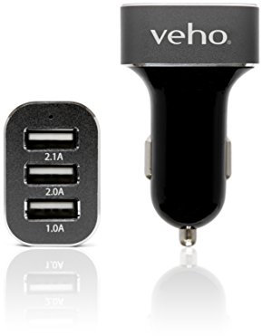 Veho Triple USB 5V 5.1A Car Power Charger for Smartphones & Tablets, Action Cameras, Power Banks, Portable Speakers - Black (VAA-010)