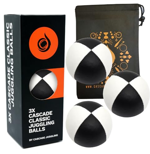 3 x Pro 115g Cascade Classic Juggling Balls - Thud Juggling Balls & Bag - Set of 3 Juggling Balls - Black/White