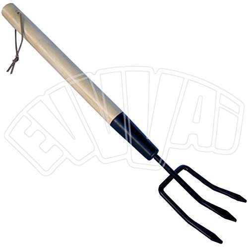 Fourche à 3 dents avec manche en bois – 50 x 10 cm – Ustensile pour jardin, pot à fleurs.
