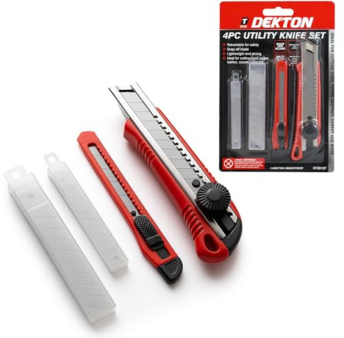 Dekton 2-Piece Snap-Off Utility Knife Set with 5pc 9mm and 18mm Blades, Retractable Safety Mechanism, Ergonomic Non-Slip Handles, Heavy-Duty Construction for Cutting Cardboard, Leather,Carpet and More