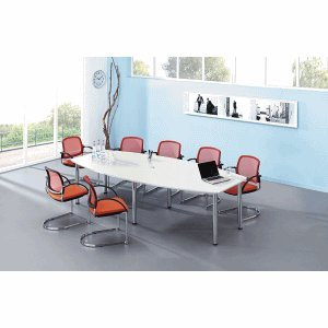 Konferenztisch mit Chromfüßen 280x130/78cm weiß