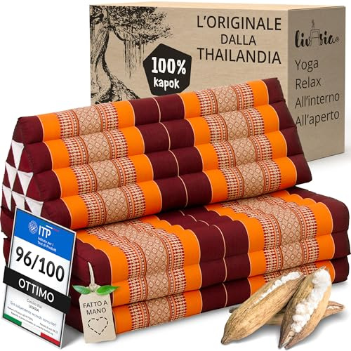 livasia Coussin thaï 3 Blocs pour Couple XXL - 190x80x8cm - Coussin Triangulaire Matelas Pliable, Kapok Ultra Large, Coussin de Soutien Dorsal, Tapis thaï, Coussin de méditation (Orange)