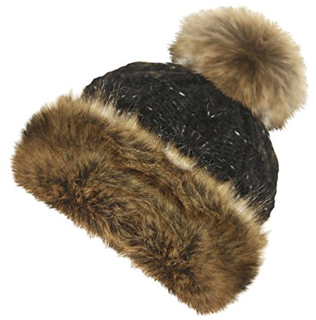 TOSKATOK® Ladies ROCKJOCK Luxury Fur Fleece Lined Bobble HAT with Fur Trim an... Black