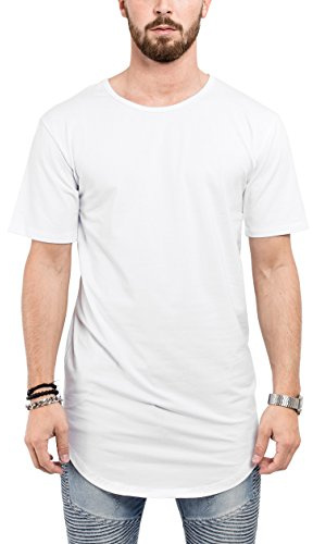 Blackskies Round Basic Longshirt | Long Oversize Fashion T-Shirt Manches Longues Homme Long Tee - Blanc X-Large XL