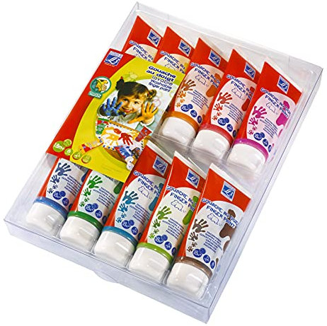 Lefranc & Bourgeois 188539 Fingerfarben Set, 10 Fingermalfarben in 80ml Tuben, abwaschbar, untereinander mischbar