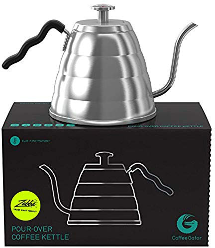 Schwanenhals-Wasserkocher mit Thermometer -1 L Premium-Edelstahl-Wasserkocher, Herdplatte, mit Präzisions-Tropfauslauf, für Filterkaffee, French Press, Teekocher