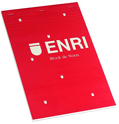 Enri, Bloc de Notas Grapado, Tapa Blanda, Formato A4, 80 Hojas Blancas Microperforadas, Pack 5 Libretas, Color Rojo