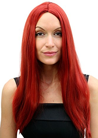 WIG ME UP- Carnaval: Peluca, roja, cobrizo, con Raya, Larga TH30-KII135