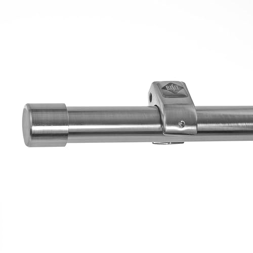 BASIT Gardinenstange Deckenmontage 1 läufig 200 cm lang Edelstahl Look Set Metall 1-läufige Vorhangstange Deckenmontage Ø20mm I 120-600cm wählbar D50R