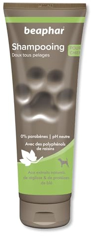 BEAPHAR – Shampoing Premium Doux Tous pelages pour Chien – Aux extraits naturels de réglisse & de protéines de blé – Nourrit, Pelage sain et Brillant – pH Neutre & sans parabens – 250ml