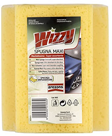 Arexons Wizzy, Spugna Maxi, Spugna per pulizia e lavaggio auto, Spugna con impugnatura di colore giallo