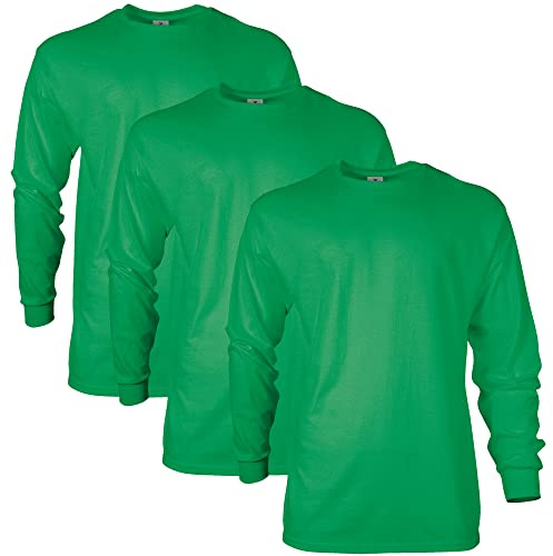 Gildan Mens Plain Crew Neck Ultra Cotton Long Sleeve T Shirt (L) (Irish Green)
