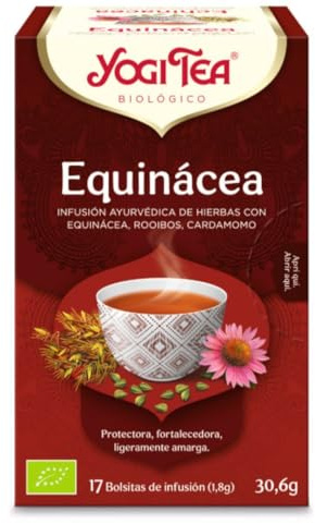 Yogi Tea, Equinácea - Infusión Ayurvédica con mezcla de Equinácea, Rooibos y Cardamomo - Sin cafeína - 17 bolsitas (30,6g)