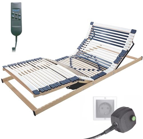 Matratzen Perfekt Elektrischer Lattenrost 120x200 cm mit 2 Motoren 7-Zonen 44 Leisten 8,5 cm Höhe Schulterzone Härtegradverstellung