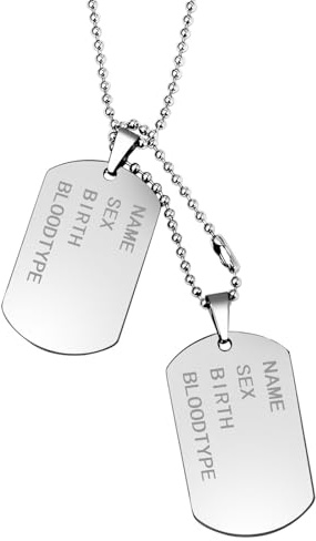 JewelryWe Colgante Collar Personalizado Dog Tag Militar Doble, Chapas Militares Hombre Mujer Personalizadas Placas Estilo Ejército para Grabar, Acero Inoxidable Plateado Pulido, Regalo Dia de la Padre