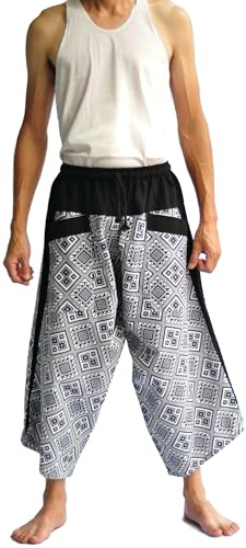 Thai Fisherman Pants Men's Samurai Pants Thai Pants Hakama Pants Japanese Clothes Harem Pants Harem Pants Men Japanese Clothes Japanese Fashion Japanese Pants Thai Art Design Square Black