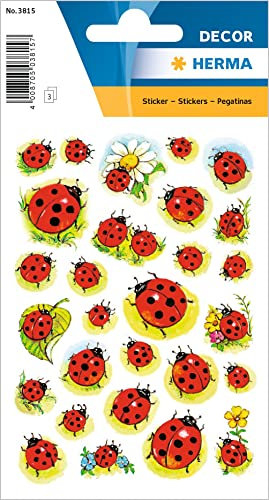 HERMA 3815 Pegatinas Mariquita Felicidad Pequeñas 84 Piezas Ladybug Pegatinas Flores Etiquetas para Álbum de Fotos Boda Diario Álbum de Poesía Scrapbooking Cumpleaños Amor Letras DIY Manualidades
