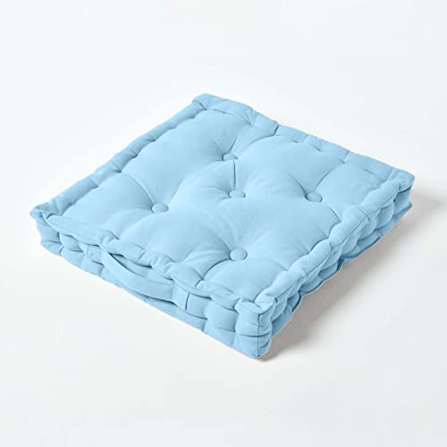 Homescapes - Plain Blue - 100% cotone - Cuscino da terra - Medium Blu fiordaliso - 40 x 40 x 10 cm quadrati - Interno - Giardino - Sala Booster Chair - seduta pad cuscino.