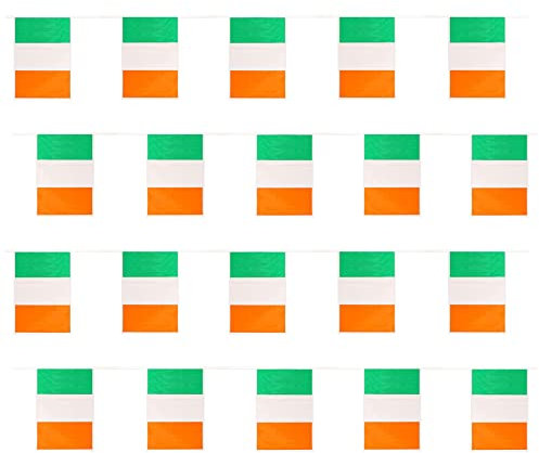 Ireland Flag Bunting - 10m 33ft - 20 Flag - Plastic all Weather Irish Bunting Decoration for Indoor Outdoor Sporting Events, Street Parties, Festivals and Celebrations Eurovision