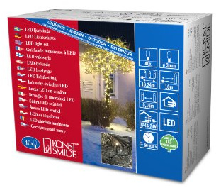 Konstsmide 3610-110 Micro LED-ljuskedja/för utomhusbruk (IP44)/24 V utomhus transformator, 40 varma vita dioder, svart kabel
