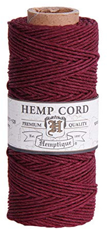 Hemptique 100% Hemp Cord Spool - 62.5 Meter Hemp String - Made with Love - No. 20 ~ 1mm Cord Thread for Jewelry Making, Macrame, Scrapbooking, DIY, & More - Burgundy