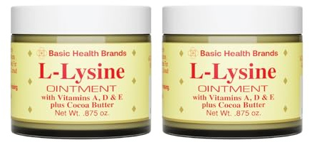 Basic Brands - L-Lysine Ointment - 0.875 oz - Lysine Cold Sore Treatment and Blister Relief - Soothes Chapped Lips and Dry Skin – 2-Pack