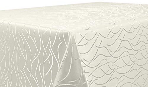 BEAUTEX Tischdecke Damast Streifen - Bügelfreies Tischtuch - Fleckabweisende, Pflegeleichte Tischwäsche - Tafeltuch, Eckig 130x160 cm, Champagner