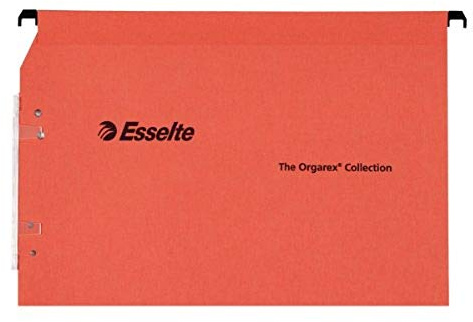 Esselte Kori - Dossiers Suspendus A4 Latéraux, Capacité 100 Feuilles, Fond en V, Entraxe 330 mm, Porte-Étiquette Intégré, Lot de 25, Orange, 22212
