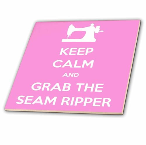 3dRose Keep Calm and Grab The Seam Ripper, Pink and White 12 Inch Ceramic Tile