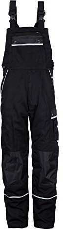 TMG® | Lange Arbeitslatzhose Herren, Schwarze Latzhose mit Kniepolstertaschen aus Cordura, viel Stauraum, robust | 48