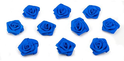 Creativery Satinrosen 3cm 10 Stück zum Basteln Dekorieren Verzieren - Farbauswahl - kleine Deko Rosen aus Stoff - Hochzeit Tischdeko Geschenkverpackung Scrapbooking Handarbeit Blüten Dekoideen Blau
