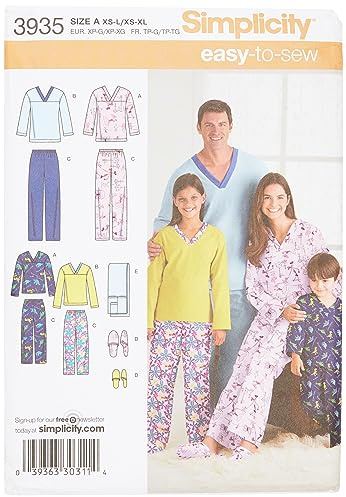 Simplicity S3935 Family Sleepwear Sewing Pattern, Women's, Men's & Children's Pajamas, Sizes XS-XL