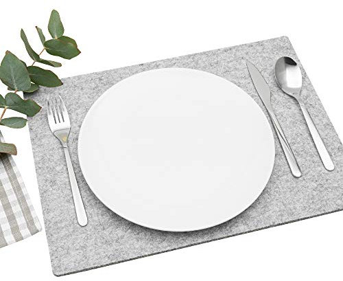 FILU Platzsets aus Filz 4er-Pack Hellgrau eckig (Farbe und Form wählbar) 30 x 41 cm – Tischset für drinnen und draußen Deko für Esstisch im Wohnzimmer, Gartentisch/Balkontisch