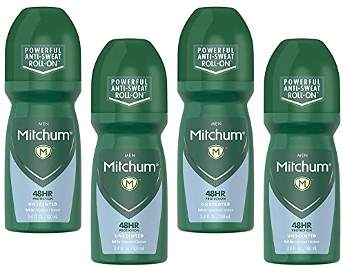 Mitchum Invisible Anti-Perspirant & Deodorant Roll-On, Unscented 3.4 oz (Pack of 4)