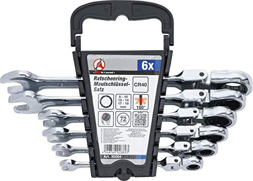 BGS Diy 30004 | Juego de llaves combinadas con carraca | cabeza flexible | 8 - 19 mm | 6 piezas