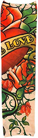 Boland 21005 – Tattoo ärm sann kärlek, 1 par, en storlek, flera färger motiv, overdrager, töjbar, True Love, Rose, Hjärt, Blombukett, Kostym, Utklädning, Accessoar, Mottoparty