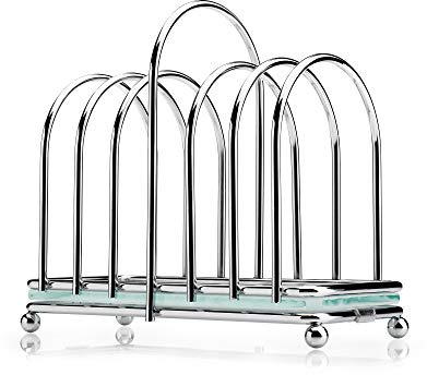 Kilo BA87 Art Deco Design Chrome 6 Slice Toast Rack with Frosted Glass Base, Ball Feet and Loop Carry Handle, Silver