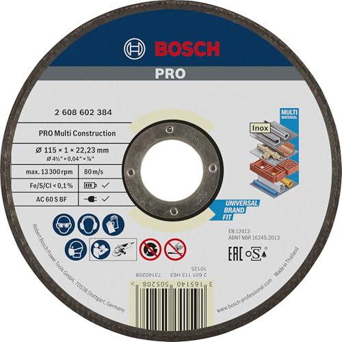 Bosch Professional 2 608 602 384 - Disco de corte recto Rapido Multi Construction - ACS 60 V BF, 115 mm, 1,0 mm, 80 m/s (pack de 1), multicolor