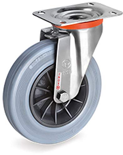 Roulette INOX pivotante diamètre 50 mm roue caoutchouc gris - 50 Kg