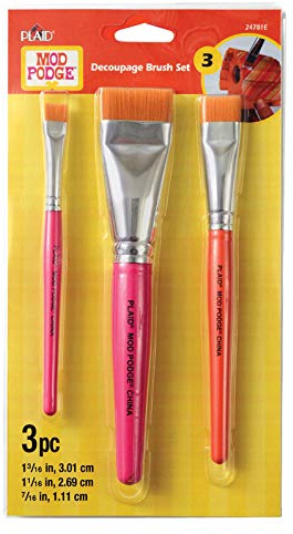 Mod Podge Decoupage Brush Set 3pc - Short Taklon Bristles - For Wood, Glass, Acrylic or Fabric - Easy Clean Up